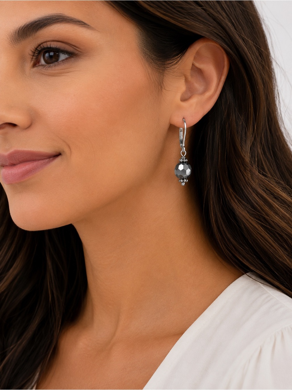 Handmade Swarovski Silver Metallic AB Crystal Earrings